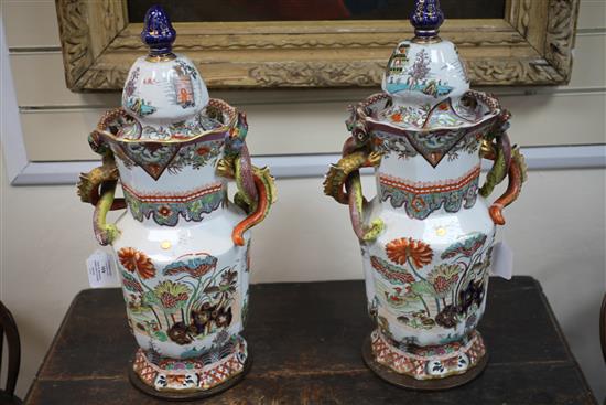 A pair of large Masons ironstone chinoiserie vases and covers, c.1825, 54.5cm (slight damage)